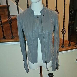 Free People Light Gray Leather Moto Jacket